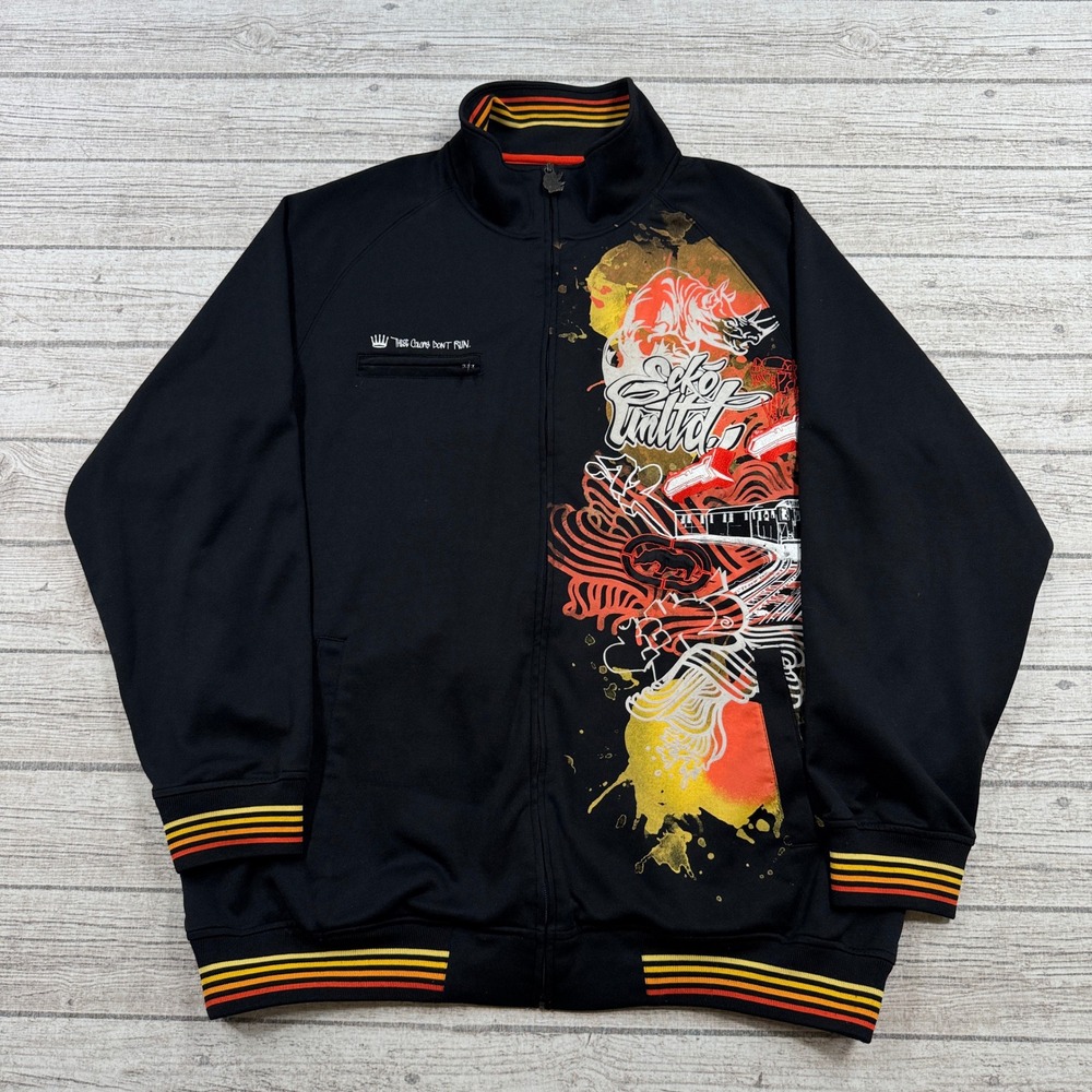 Y2K Ecko Unltd Track Jacket Mens XL Black Graffiti Rhino Hip Hop Streetwear Punk